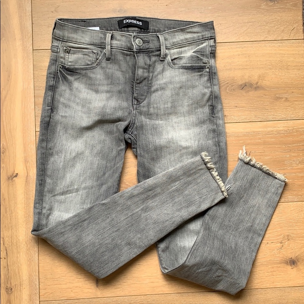 Raw hem gray jeans